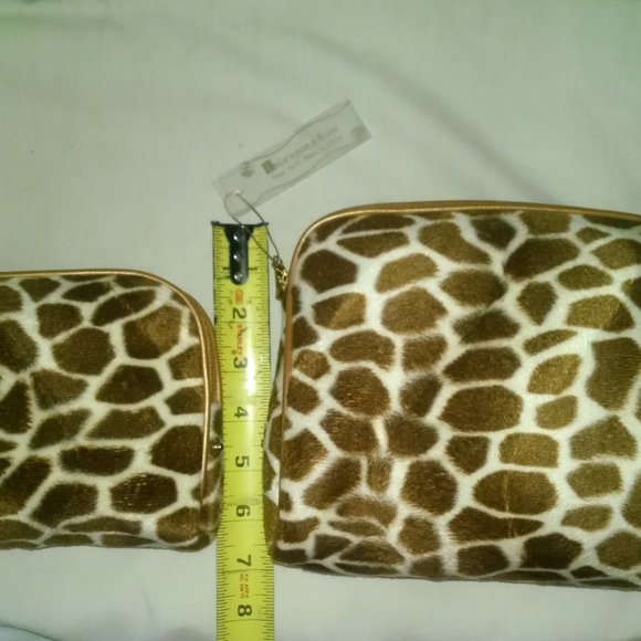 Vintage 2 Pcs Giraffe Animal Print Fury Fashion Fun Sexy Cosmetic Makeup Bags - Picture 12 of 13